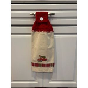 Crochet Top Kitchen Towel-Red truck with reee